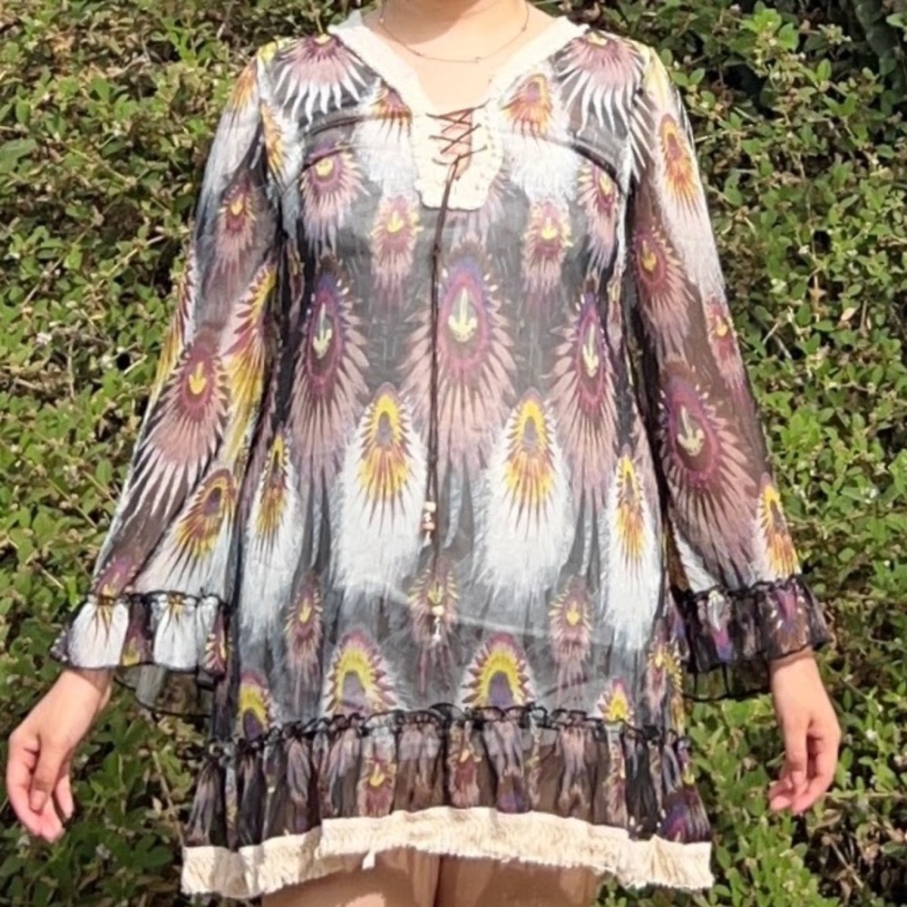 Bohemian Feather Print Tunic dress